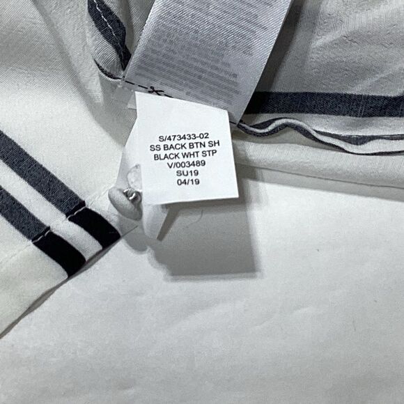 Gap Striped Blouse Rayon Button Back Short Sleeve Black White S NWT - Picture 10 of 12